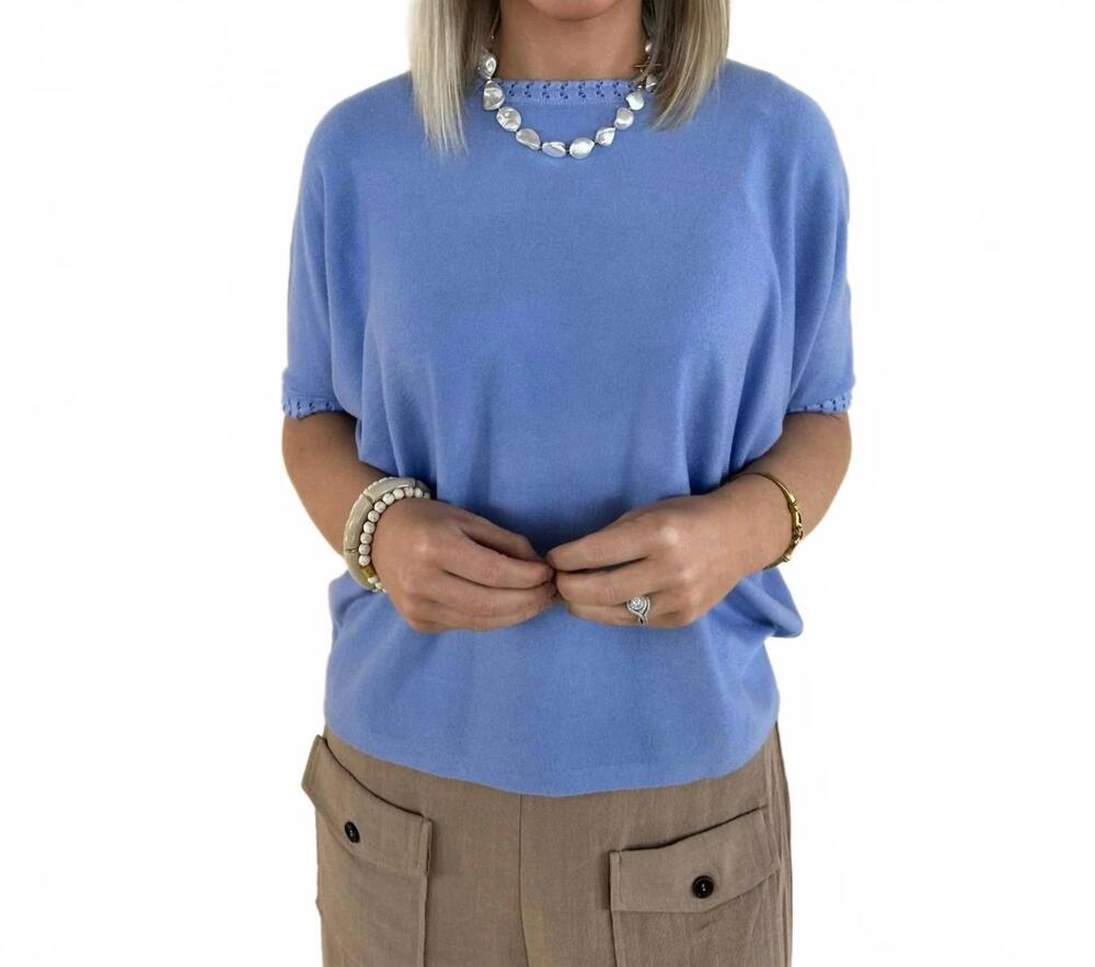 NEW COCO + CARMEN zayla lightweight heavenly-luxe short sleeve sweater in periwi